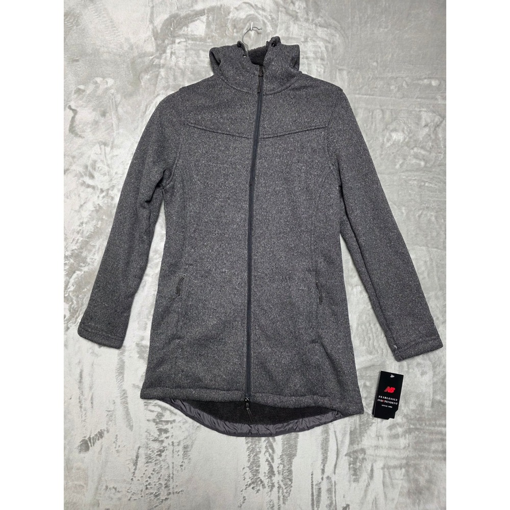 New Balance Womens Sherpa Lined Longline Full‎ Zip Hooded Jacket Gray Size S NWT
